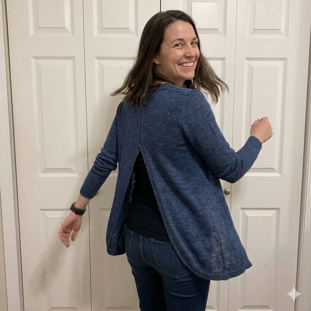 Margaret O'Leary Cardigan Sweater Womens Beachy Coastal Blue Open Front Knit M